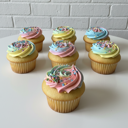 6 rainbow cupcakes