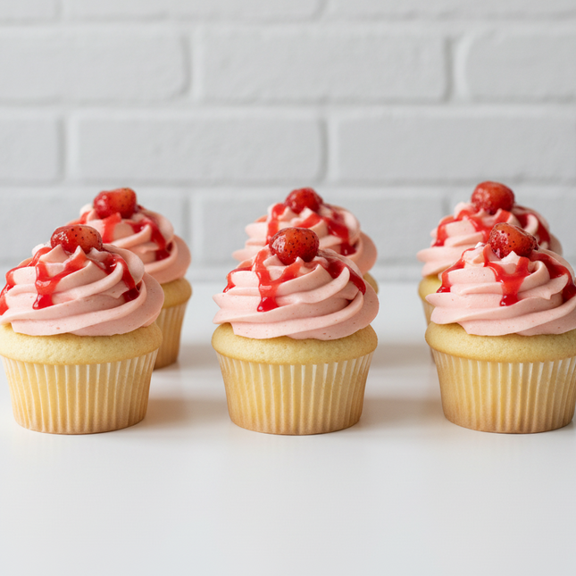 6 strawberry buttercream cupcakes