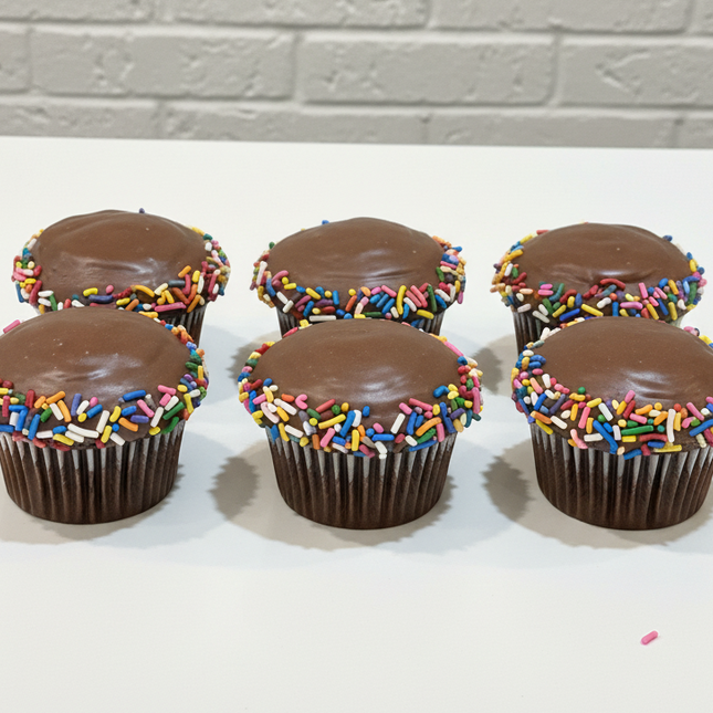 6 chocolate cupcake with chocolate hard icing